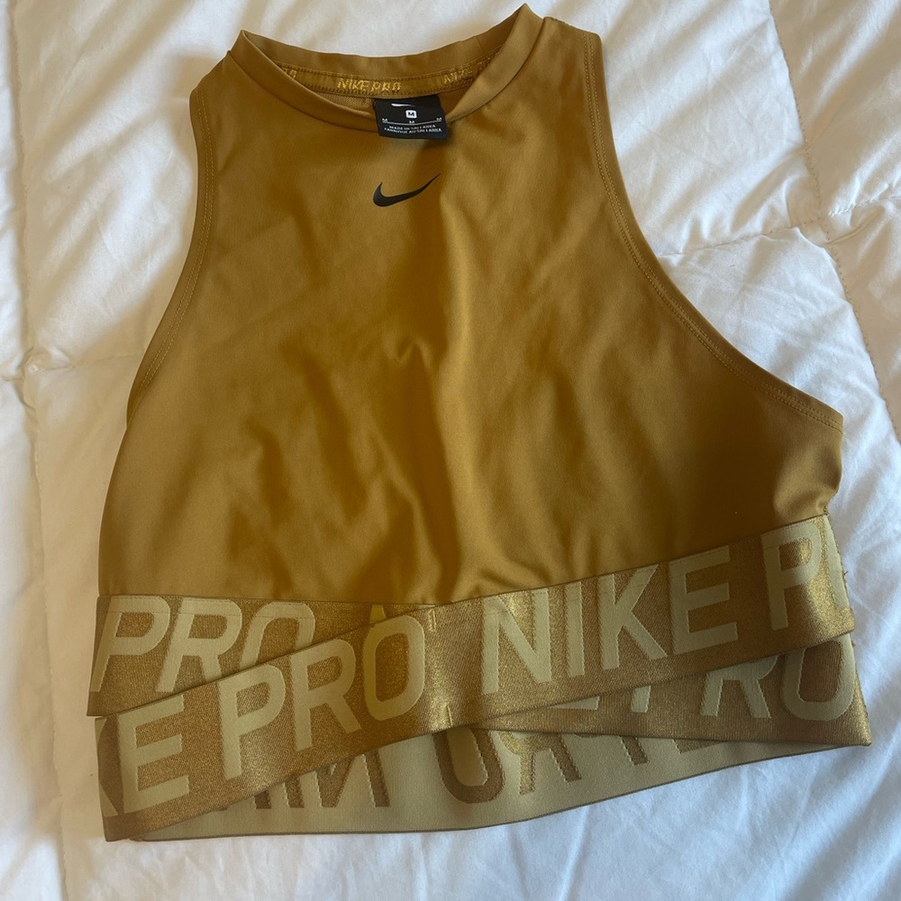 Nike Women's Olive Green Pro Crop Tank Top